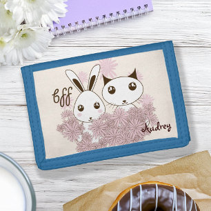 Cute Kitten and Bunny Animal Friends Girls Kids Trifold Wallet
