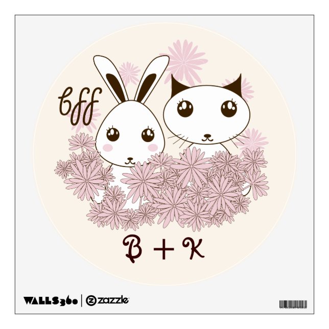 Cute Kitten and Bunny Animal Friends Girls Kids Wall Decal (Front)