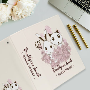 Cute Kitten and Bunny Animal Friends Kids Girls 3 Ring Binder