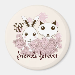 Cute Kitten and Bunny Friends Forever Kids Magnet