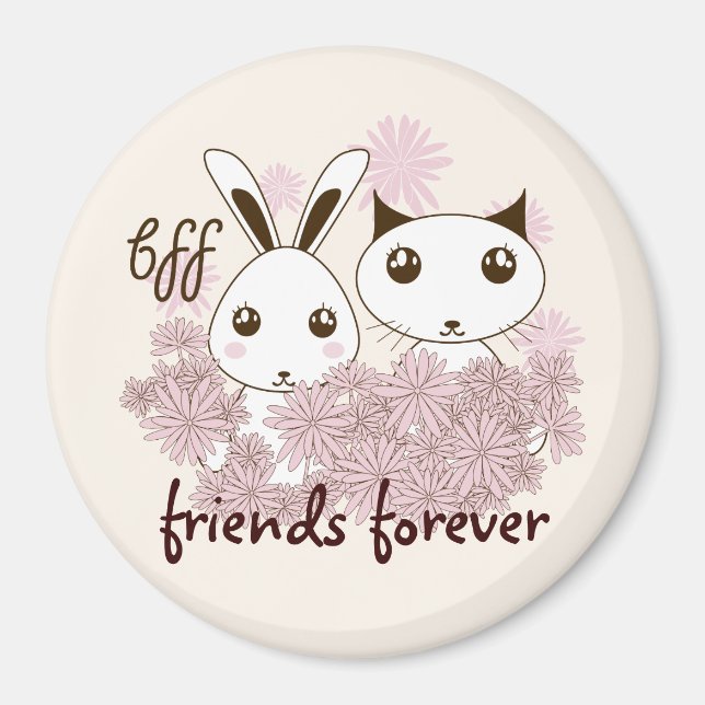 Cute Kitten and Bunny Friends Forever Kids Magnet (Front)