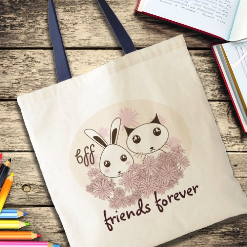 Cute Kitten and Bunny Kids Friends Forever Girl Tote Bag