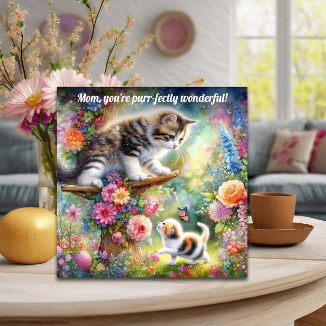 Cute Kitten and Cat Mom Floral Mother's Day  Card (Creator Uploaded)