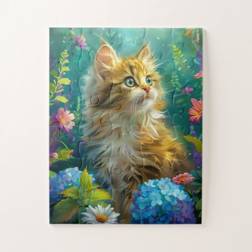 Cute Kitten and Flowers Jigsaw Puzzle