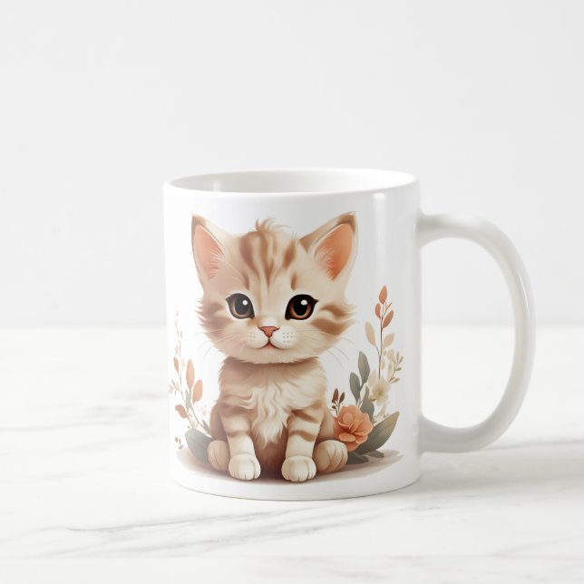 Cute Kitten and Flowers Mug (Right)
