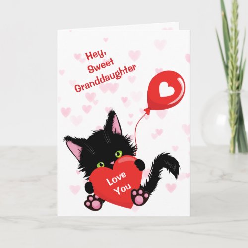 Cute Kitten and Heart Balloon Valentine Card