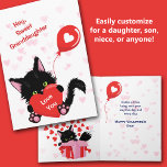 Cute Kitten and Heart Balloon Valentine Card