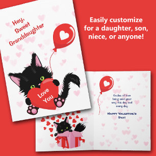 Cute Kitten and Heart Balloon Valentine Card