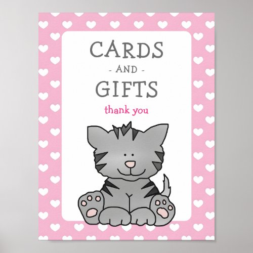 Cute Kitten and Hearts Cards and Gifts Baby Shower Poster