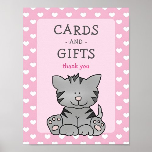 Cute Kitten and Hearts Cards and Gifts Baby Shower Poster