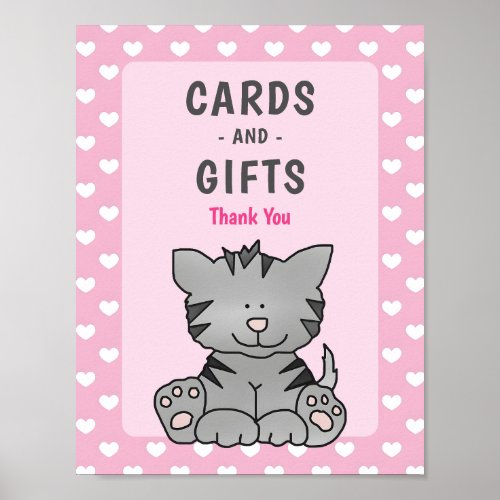 Cute Kitten and Hearts Cards and Gifts Baby Shower Poster