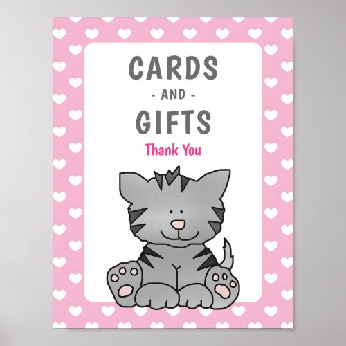 Cute Kitten and Hearts Cards and Gifts Baby Shower Poster