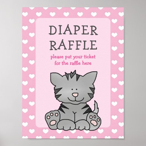 Cute Kitten and Hearts Diaper Raffle Baby Shower Poster