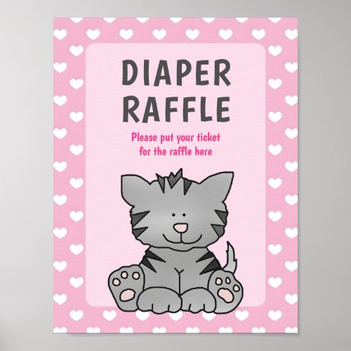 Cute Kitten and Hearts Diaper Raffle Baby Shower Poster