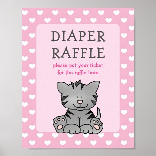 Cute Kitten and Hearts Diaper Raffle Baby Shower Poster