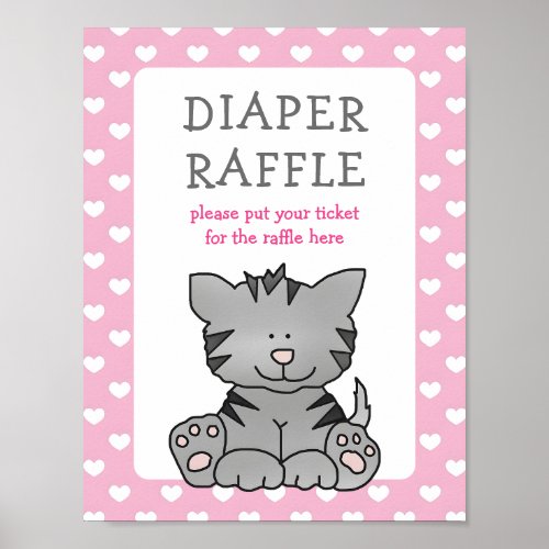 Cute Kitten and Hearts Diaper Raffle Baby Shower Poster