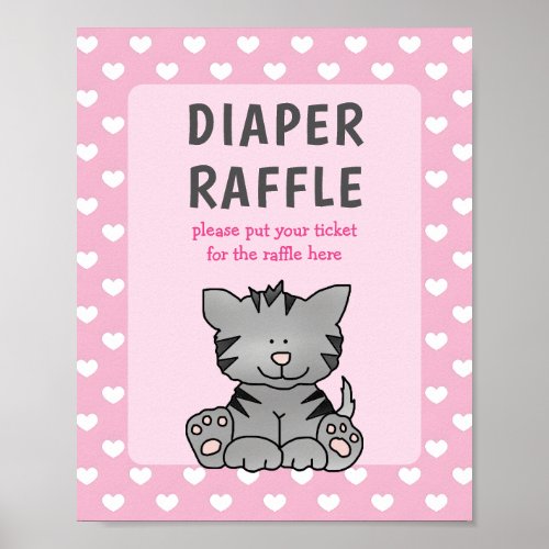 Cute Kitten and Hearts Diaper Raffle Baby Shower Poster