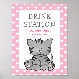 Cute Kitten and Hearts Drink Station Baby Shower Poster