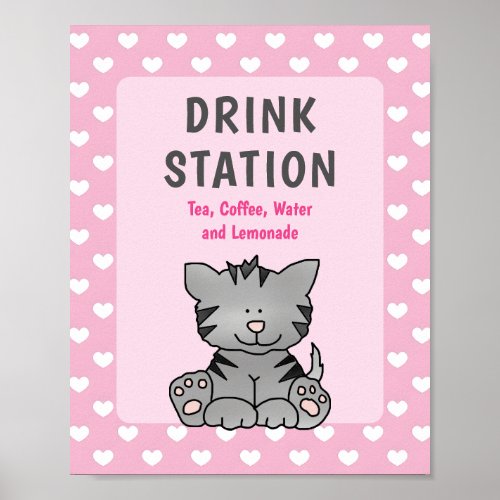 Cute Kitten and Hearts Drink Station Baby Shower Poster