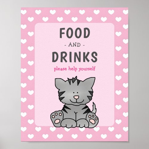 Cute Kitten and Hearts Food and Drinks Baby Shower Poster