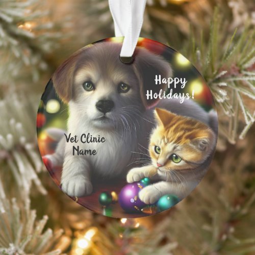 Cute Kitten and Puppy Christmas Ornament