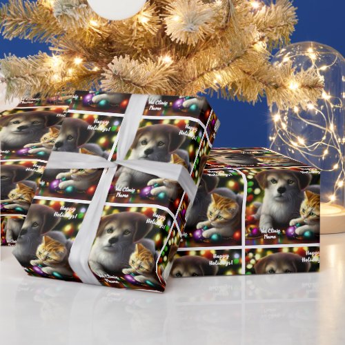Cute Kitten and Puppy Christmas Wrapping Paper