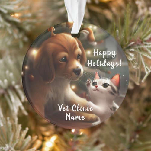 Cute Kitten and Puppy Veterinarian Christmas Ornament