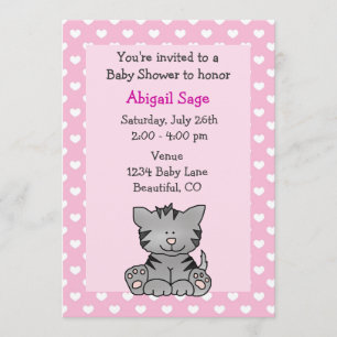 Cute Kitten Baby Girl Shower Invitation