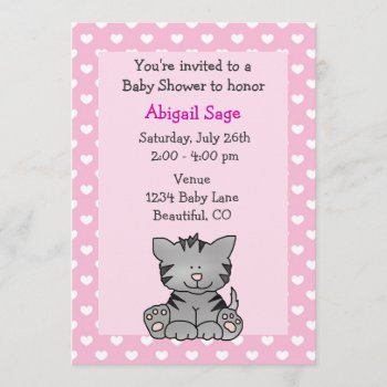 Cute Kitten Baby Girl Shower Invitation by TheCutieCollection at Zazzle