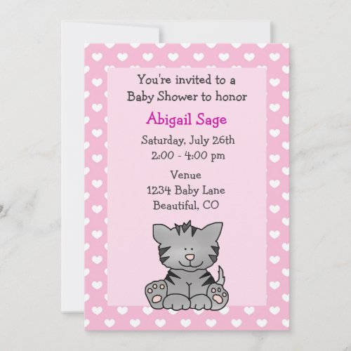 Cute Kitten Baby Girl Shower Invitation