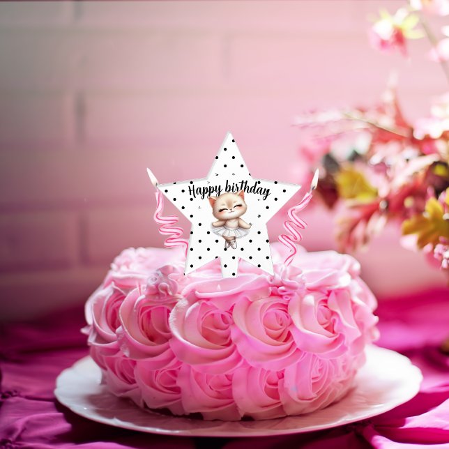 Cute Kitten Ballerina Happy Birthday Cake Topper (Cute Kitten Ballerina Happy Birthday Cake Topper)