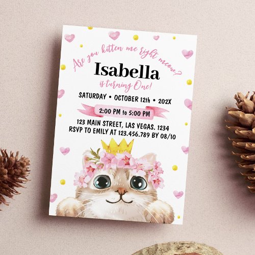 Cute Kitten Birthday Invitation Cat Party