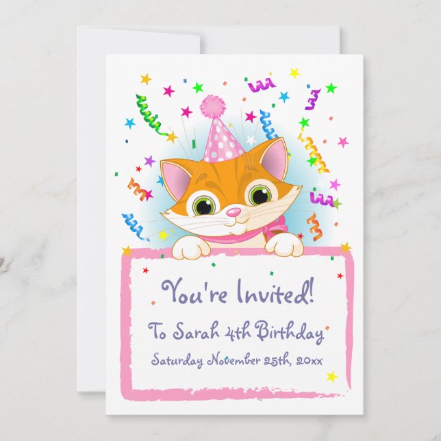 Cute Kitten Birthday Invites (Front)