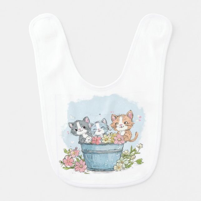 cute kitten birthday party baby bib (Front)