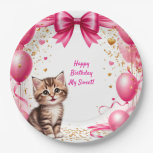 Cute Kitten Birthday Party Balloons 🐱 Paper Plates
