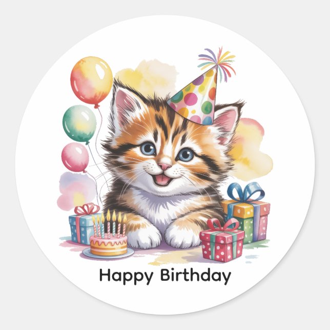 Cute Kitten Birthday Party Classic Round Sticker (Front)
