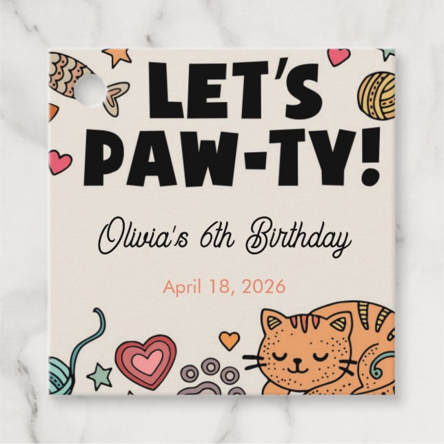 Cute Kitten Birthday Party Favor tag (Front)
