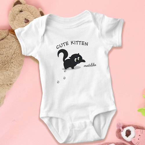 Cute Kitten Black Cat Girl Name Baby Bodysuit