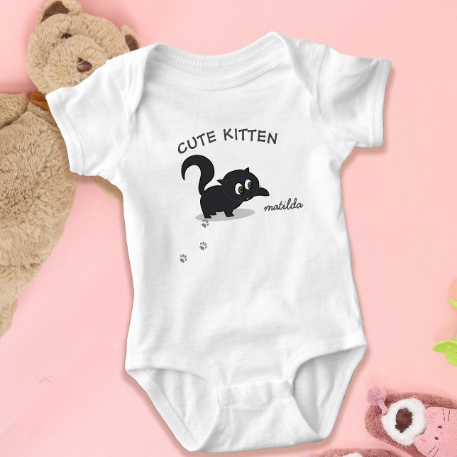 Cute Kitten Black Cat Girl Name Baby Bodysuit (A cute little kitty cat baby bodysuit with space for your little one's name)
