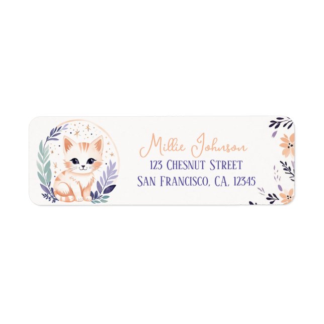 Cute Kitten Boho Floral Design - Return Address Label (Front)