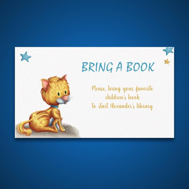 Cute Kitten Bring a Book Boy Baby Shower Enclosure Card (Creator Uploaded)