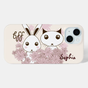 Cute Kitten Bunny Animal Best Friends Girls Kids iPhone 15 Case