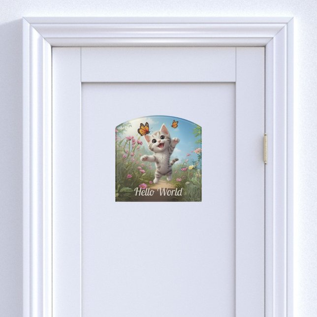 Cute Kitten Butterflies Hello World Door Sign (Creator Uploaded)