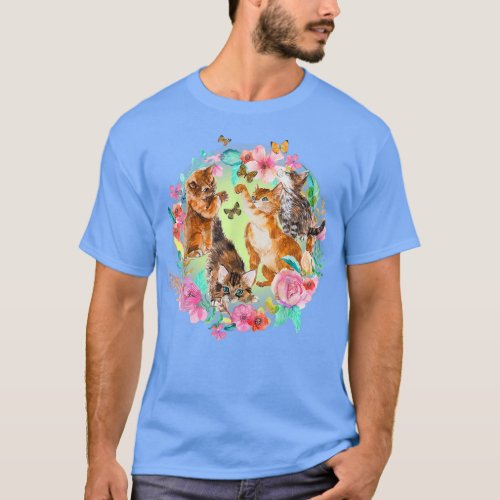 Cute Kitten Butterfly  Cat  Butterflies Flower T T_Shirt