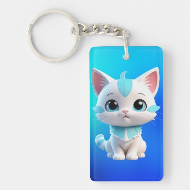 Cute Kitten Cartoon 3D Design-38063 Keychain (Front)