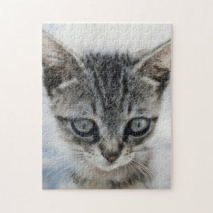 Cute Kitten Cat Art Puzzle Gray Kitty