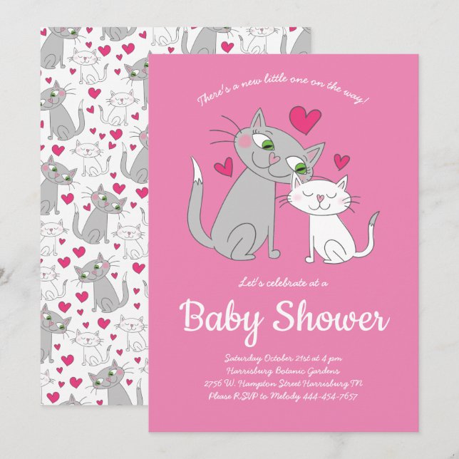 Cute Kitten Cat Baby Shower Mama and Baby Invitation (Front/Back)