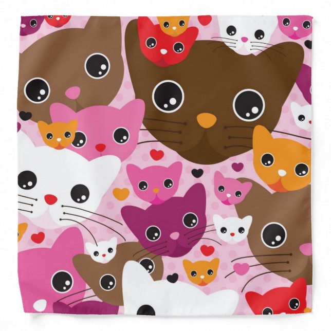 cute kitten cat background pattern bandana (Front)