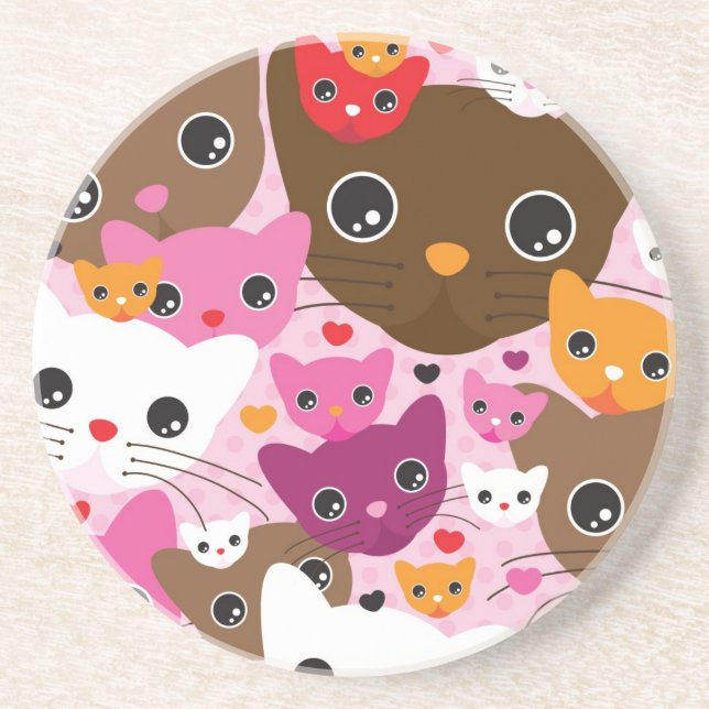 cute kitten cat background pattern drink coaster (Front)