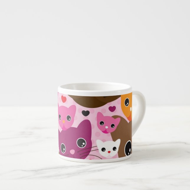 cute kitten cat background pattern espresso cup (Front Right)
